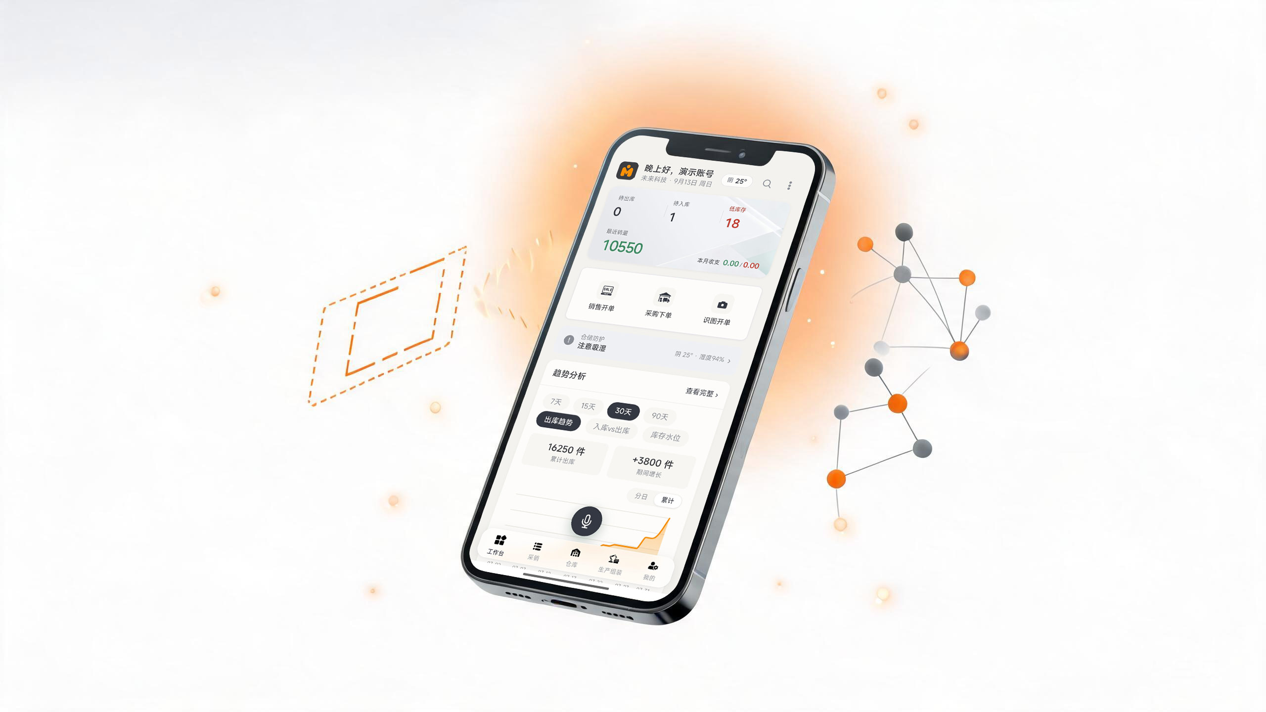鸣谷ERP App界面